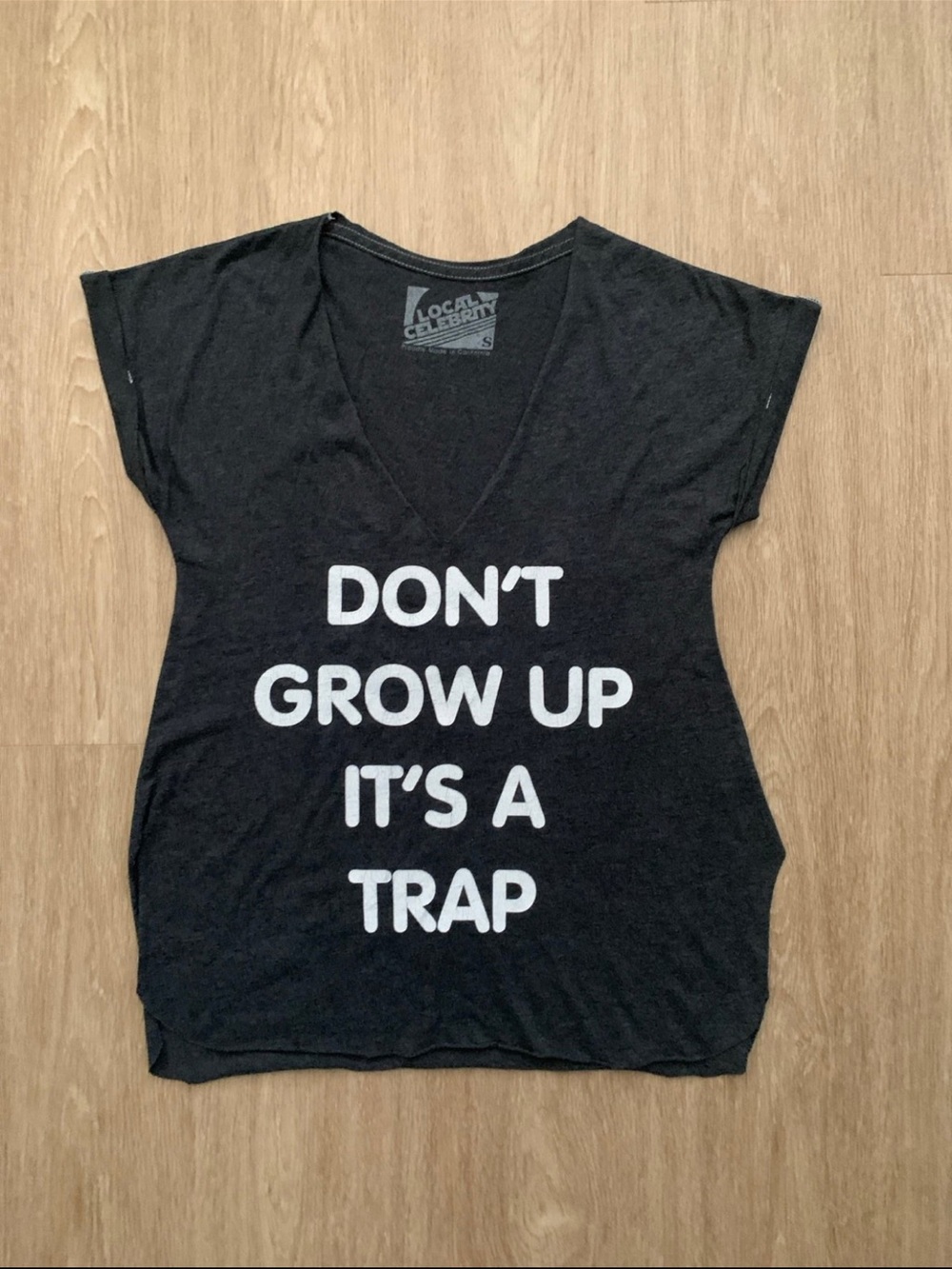 Black Graphic V-Neck Tee - Don't Grow Up It's A Trap